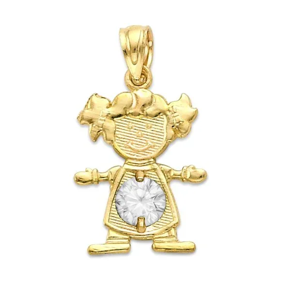 10k Solid Gold Newborn Baby Girl Pendant with Birthstone of Choice for Necklace - Picture 6 of 16